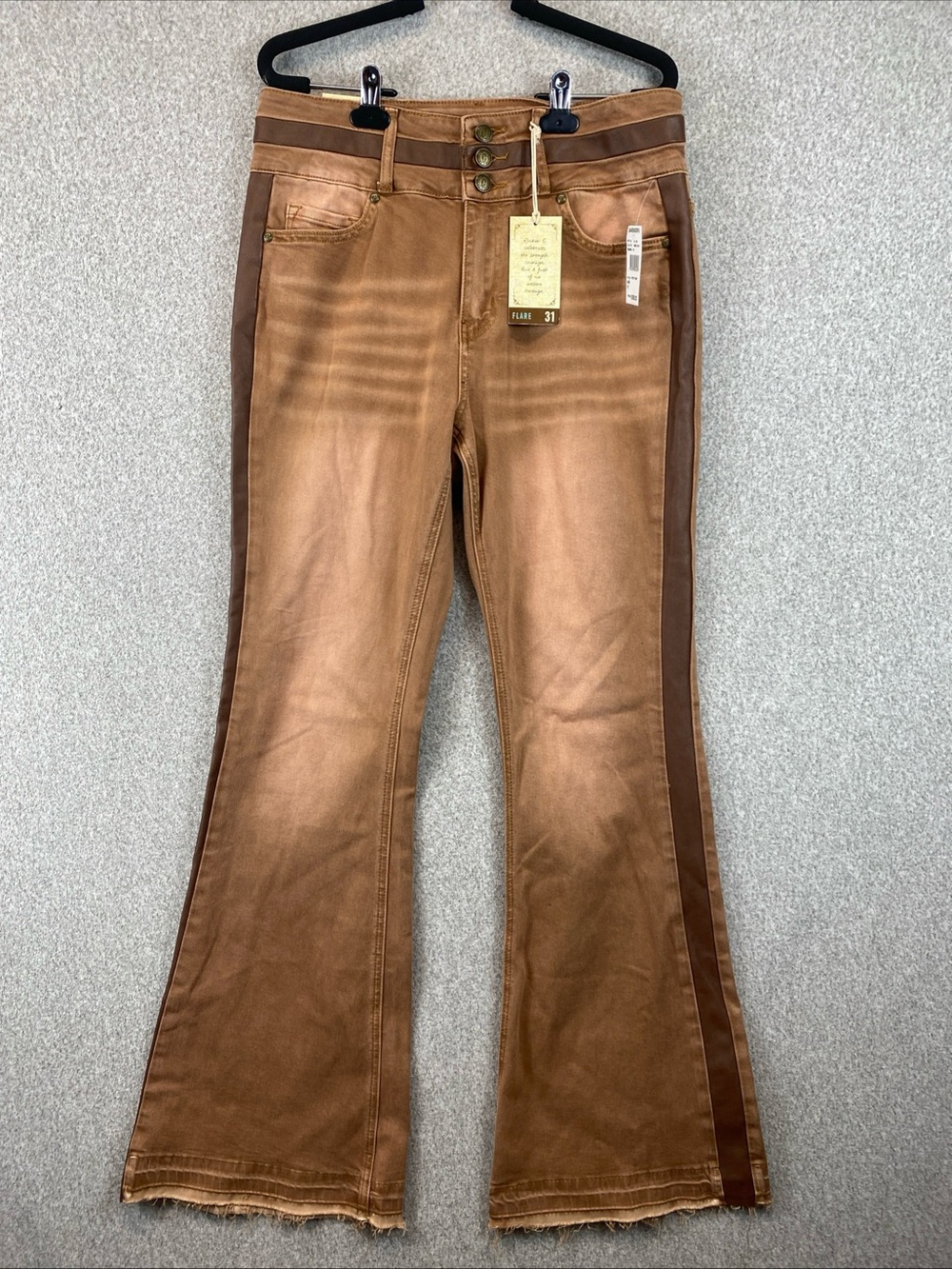 Rockin C Flare Jeans Western Womens 31 Faux Leather Stripe Rodeo Inseam 33”